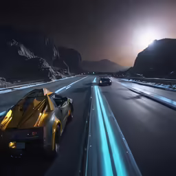 a very nice looking and shiny car driving on the highway