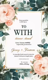 floral wedding card with watercolor roses