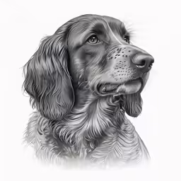 the drawing shows a black and white dog
