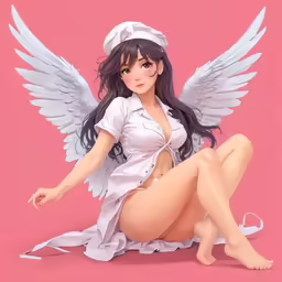 a beautiful asian angel kneeling down with an outstretched hand