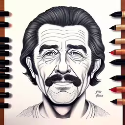 a drawing of a man with a mustache,a caricature drawing of the famous actor john mellennan,a drawing of a man with a mustache,an old drawing of ron dejaan,an image of an older man with mustaches