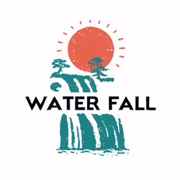 the water fall logo, with a stylized sun above it