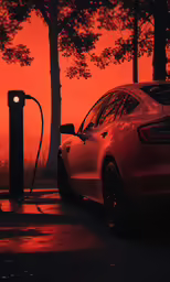 the car is charging the gas pump at the side of the road