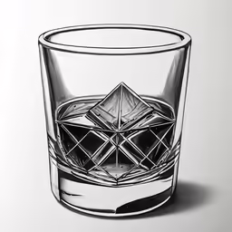 a black and white drawing of a glass