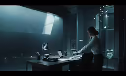 the woman at her desk is working on her computer