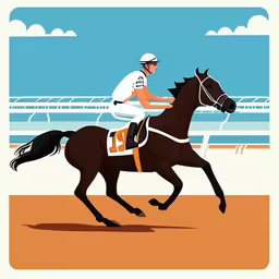 a man riding on the back of a brown horse,a man is riding a horse in an illustration