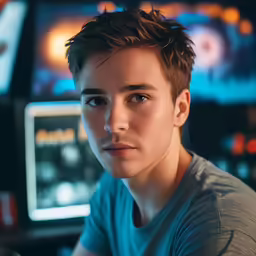 a boy staring with one eye to the camera