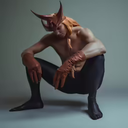 a man with horns is dressed as a demon