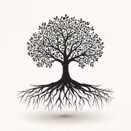 tree with roots isolated from white background