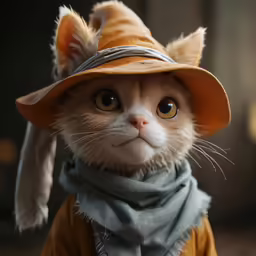 a little cat with a large hat on