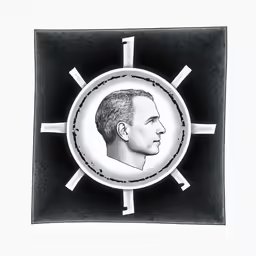 a picture of a man with a bald head and geometric pattern