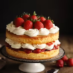 the cake is topped with strawberries on top
