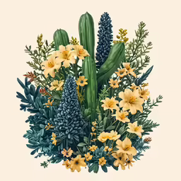 a large group of flowers and cactus