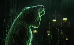the grizzly dog is in the dark and rainy