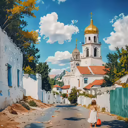a girl is walking on the street outside