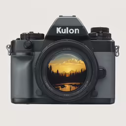 a camera with the lens up showing its reflection