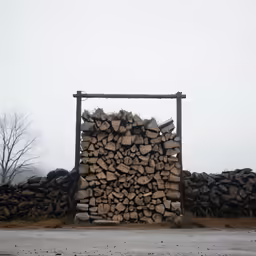 a pile of fire wood stacked into piles