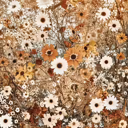 a large group of flowers with white and orange centers