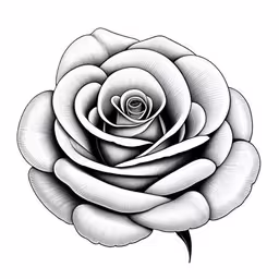a drawing of a flower on the body,a black and white flower is drawn,an image of a rose in black and white,a black and white drawing of a rose,a rose flower with a black outline drawing effect
