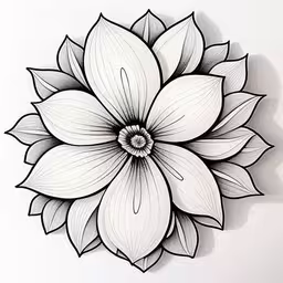 a black and white drawing of a flower