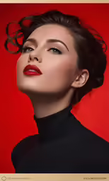 a woman with dark red lipstick and eyeliner
