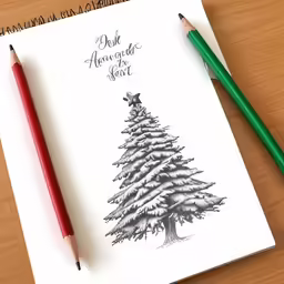 a picture of two pencils and a drawing of a pine tree