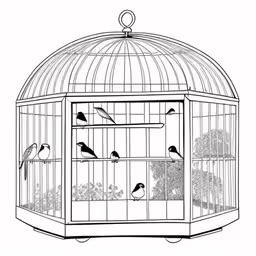 this is a drawing of the inside of a bird cage,bird inside a cage coloring page