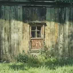 old wooden shed that has a small window