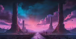 digital painting of sci - fi scenery with giant city in the background