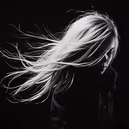 a woman with white hair is walking through the dark