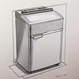 a drawing of a small refrigerator on a white background