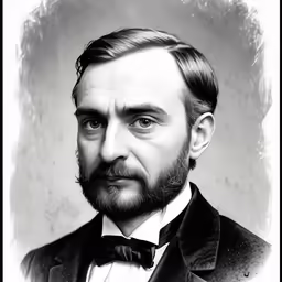 a black and white photo of a man with a beard