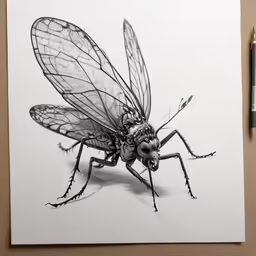 a drawing of a fly on top of paper