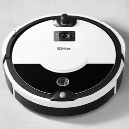 a white and black robotic vacuum cleaner