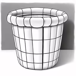 a white and black basket with the bottom cut off