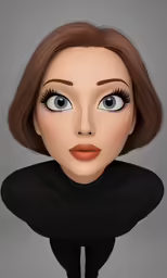 a cartooned girl with large brown hair
