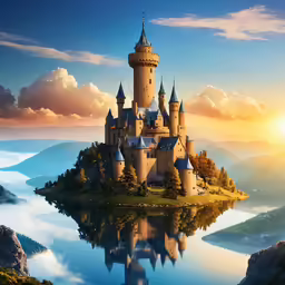 a castle sitting on top of a cliff in the middle of a lake