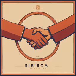 two people shaking hands over an orange circle,two people shaking hands inside a circle