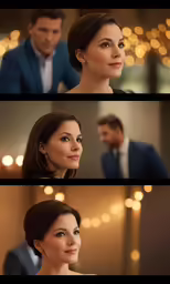 the same image is of two people in different positions, one looking into the camera, while