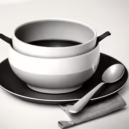 an empty bowl and spoon on a plate