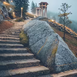 stone steps going down the side of a steep hill