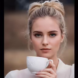 young woman posing while holding a cup of coffee