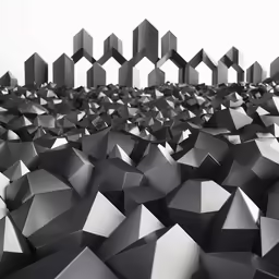 large black and white wall with several small metal structures