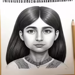 a pencil drawing of a young girl