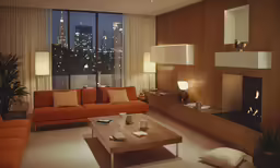 a living room filled with furniture in front of a window