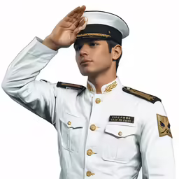 a naval officer salutes in uniform for the camera