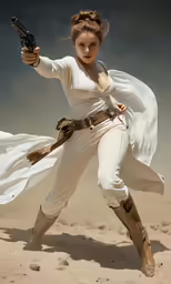the female character is holding a gun
