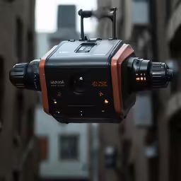 an image of a video camera being flown in the air