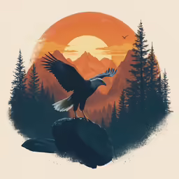 an eagle flying near a forest on a cloudy day