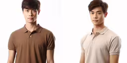 two men with polo shirts on standing next to each other,two young men with short hair standing next to each other